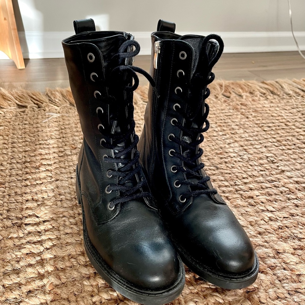 Clark's Black Leather Lace-up Combat Boots, 10 - Picture 3 of 6